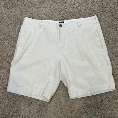 J. Pantalones Cortos Chinos Informales CREW Para Hombre 38W Beige Mezcla de Lino 8"" Estilo Frente Plano Foto 1 de 4