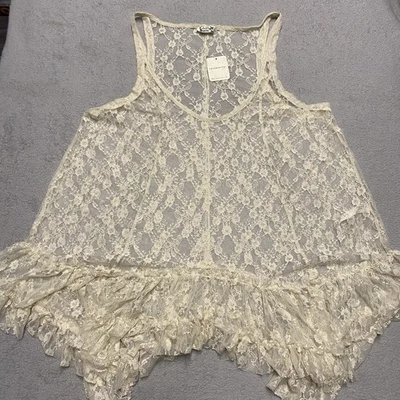Free People Intimately Everything In Lace Tunic Top Large Ivory Sheer Floral NEW - Image 1 of 4
