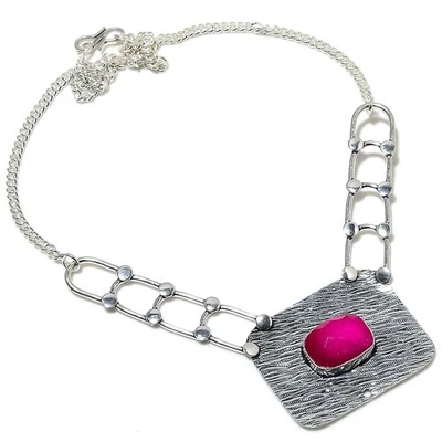 Ruby Simulated Gemstone Handmade 925 Sterling Silver Jewelry Necklace 18" - Image 1 of 4