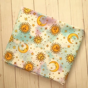 Blank Textiles Celestial Sun Moon Cotton Flannel Yellow Blue Purple 1 1/2 yds - Picture 1 of 7