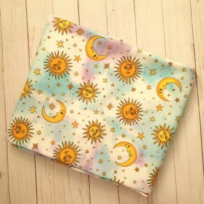 Blank Textiles Celestial Sun Moon Cotton Flannel Yellow Blue Purple 1 1/2 yds - Image 1 of 4