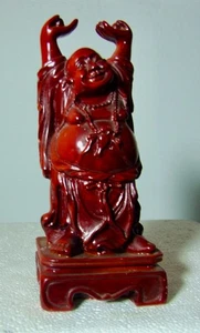 Vintage 8" Red Resin Buddha Happy Laughing Figure Taiwan (ROC) 1950's to 1980's - Bild 1 von 4