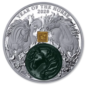 Moneda de plata de prueba Burundi Año Lunar del Caballo 2026 de 2 oz con inserto de jade - Imagen 1 de 6