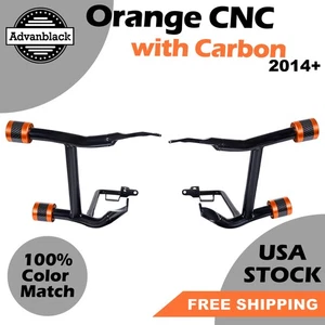 Protectores de alforjas ProTek de rendimiento trasero barra de choque naranja con carbono para Harley - Imagen 1 de 7