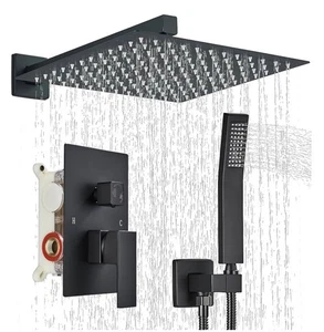 Juego de Grifo de Ducha 12" Cabezal de Ducha de Lluvia y Sistema de Pulverización Portátil Montado en Pared - Imagen 1 de 6