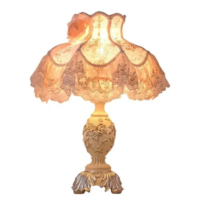 Lámpara de Escritorio Rosa Estilo Europeo con Pantalla de Tela,Lámpara de Mesa Victoriana con E27... Foto 1 de 4