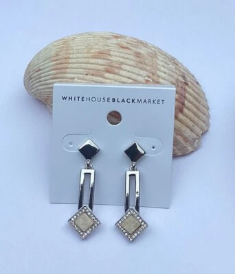 🆕 White House Black Market Silver Pave Crystal & Stone Linear Drop Earrings-NWT - Image 1 of 4
