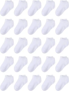 Cooraby 25 Pairs Kids Low Cut Half Cushion Sports Ankle Socks - White 8-10 Years - Picture 1 of 2