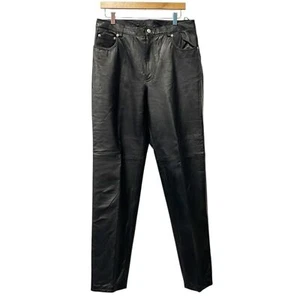 Vintage 90s Womens Newport News Jeanology Genuine leather pants Black Sz 14T - Picture 1 of 8