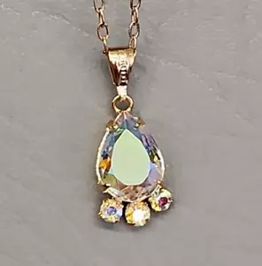 Pendant Necklace Aurora Borealis Teardrop Gold Tone JTV 18" - Picture 1 of 12