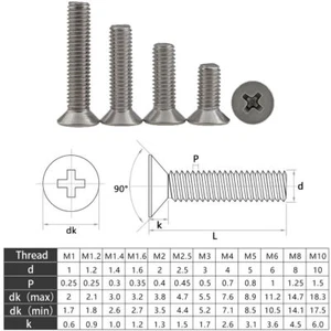 A2 stainless Countersunk Screws M1 - M10 All Sizes Flat Head Philips Drive Bolts - Picture 1 of 6