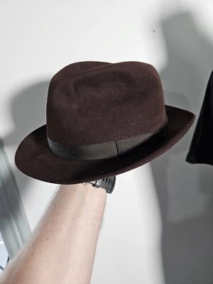 Vintage AUSTIN REED 100% Fine Fur Felt Fedora Hat Brown CHRISTYS' London 6 7/8 - Image 1 of 4