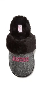 NEW Justice Little & Big Girls Slip On Scuff Slippers Black/Silver Size 6 - Picture 1 of 8