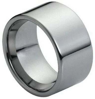 12mm Wide Men Tungsten Carbide Silver Shiny Pipe Cut  Wedding Band Ring - Image 1 of 2