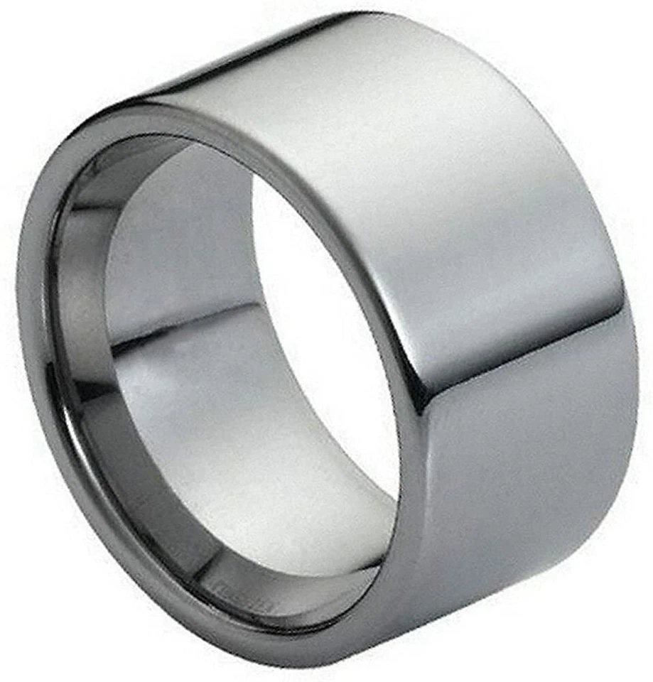 12mm Wide Men Tungsten Carbide Silver Shiny Pipe Cut  Wedding Band Ring - Image 1 of 2