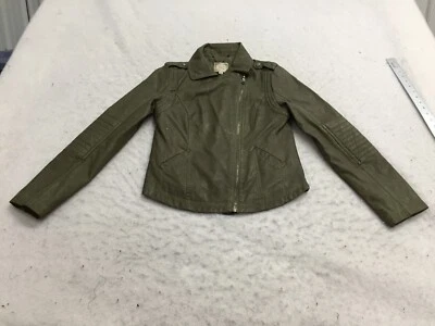 Chaqueta Moto Cisne Negra Para Mujer S Pequeña Verde Imitación Cuero Cremallera Completa Codos Acolchados Foto 1 de 4