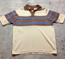 60s VTG VAN HEUSEN COLESETA Striped KNIT Acetate ROCKABILLY Polo Shirt M Lounge