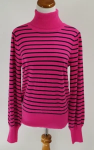 Suéter Crown & Ivy Talla L Grande Rayas Cuello Alto Rosa Azul Marino - Imagen 1 de 4