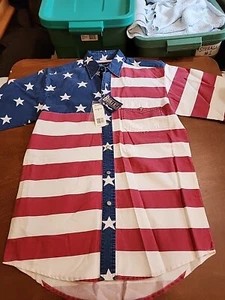 Bonanza by Wrangler Herren SMALL S/S rot/weiß/blau Flagge Western Hemd neu mit Etikett. GB19 - Bild 1 von 10