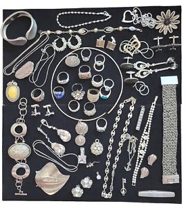Vintage Junk Drawer Lot Collectibles SILVER Tone Items Nice Jewelry Estate Lot 