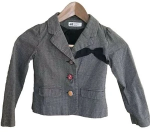 H&M Kids Girls Jacket Coat Suit Blazer Top Size 5-6 Y Black Plaid Long Sleeve  - Picture 1 of 7