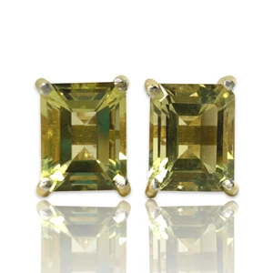 Zitronenquarz Smaragdgeschnittenes Krallen-Set Solitär Ohrstecker Silber Weißgold Über - Bild 1 von 5