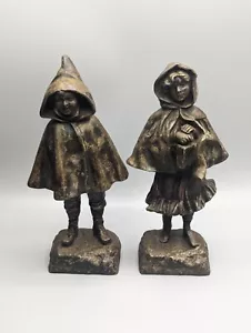 Elisa Beetz-Charpentier Frankreich Paar hohle Bronze Mädchen & Junge im Regenmantel, 30er Jahre - Bild 1 von 19