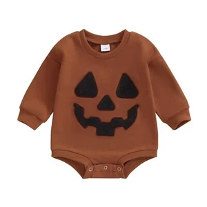 Halloween Newborn Baby Boy Outfit Long Sleeve Sweatshirts Rompers Pumpkin Fac... - Picture 1 of 7