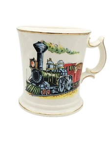 Vintage Mustache Cup Shaving Mug Steam Engine Locomotive Train with Gold Rim - Picture 1 of 4