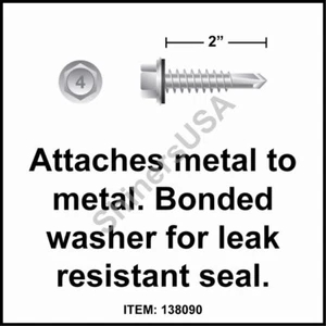 (1500) Self Drilling 410 Stainless Screw 12-14x2 TEK 3 w/Bonded Washer 138090 - Picture 1 of 1