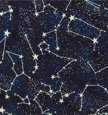 Glow! Constellation, Galaxy Fabric! Cotton 1Yd•BTY•Blue/Black•GLOWS! Fast Ship! - Image 1 of 3