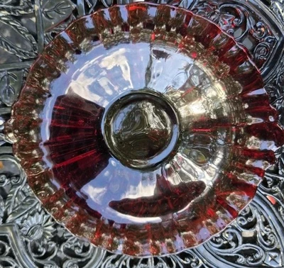 Ruby Red Mint Tray & Candy Bowl Anchor Hocking? Ridges Depression Glass 8.5" - Image 1 of 4