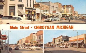 Main Street Scene CHEBOYGAN Michigan Barber Shop Drugstore 1965 Vintage Postcard - Picture 1 of 2