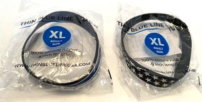 Lot of 2 New in Package Thin Blue Lines USA 100% Silicone Adult XL 9" Bracelets - Image 1 of 4