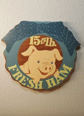 Placa de cerdo de madera vintage “15 centavos por libra de jamón fresco” 10 pulgadas Foto 1 de 4