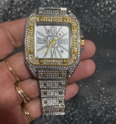 Хип-хоп роскошь льда вне Cz бриллиант мужчин часы ледяной кварц король блестящий серебряный квадрат - Изображение 1 из 4