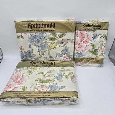 VTG New Springmaid Wondercale Double Flat & Fitted Sheet Set Salon Floral  - Image 1 of 4