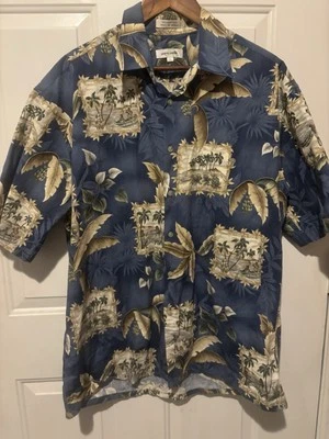 Рубашка гавайская мужская Pierre Cardin большая синяя пальма пляжный отдых хлопок - Изображение 1 из 4