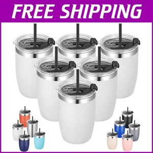 Stylish White 12 oz Double Wall Travel Tumblers with Lids & Straws - 6 Count - Picture 1 of 9