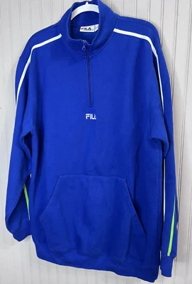 SUDADERA FILA Para Hombre XLT Azul Rayas Media Cremallera Algodón Peso Pesado Pullover Foto 1 de 4
