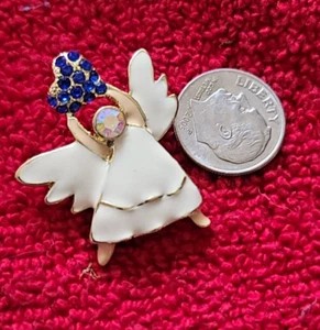 ECHTES BLAUES HERZ Vintage signiert T&T Emaille Engel Anhänger/Brosche schöner Kristall neu aus altem Lagerbestand - Bild 1 von 4