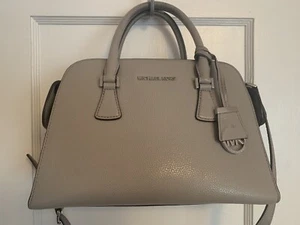 Michael Kors Harper Medium Leather Satchel Pearl Gray - Picture 1 of 11