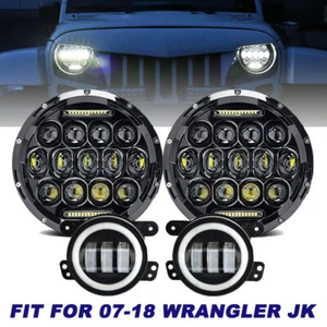 For 2007-2017 Jeep Wrangler JK Hummer H1 7"LED Headlight +  4" Halo Fog Light - Picture 1 of 12