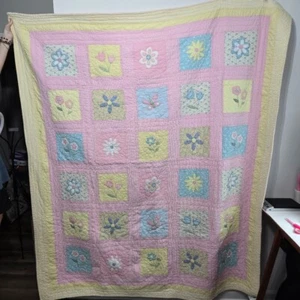 Pem America London Fog Girls Cotton Patchwork Quilt Full Sz Pink Floral Cottage - Picture 1 of 13
