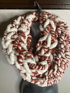Womens Hand Knitted Winter Warm Scarf White Burnt Orange Casual Outdoor - Picture 1 of 5