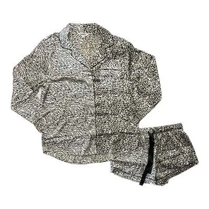 BB Dakota 2-Piece PJ Set Women's Satin Notch Button-Down Long Sleeve Top & Short - Picture 1 of 10