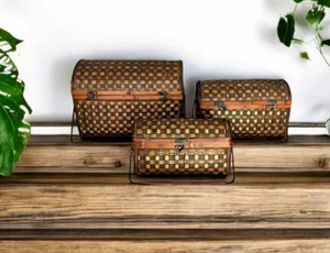 Vintage Nesting Baskets Wood Woven Lidded Handles Latched Storage Memories Decor - Picture 1 of 23