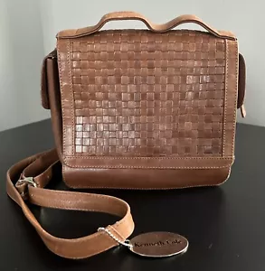 Vintage Kenneth Cole Shoulder Bag, Woven, Brown Leather, Crossbody - Picture 1 of 19