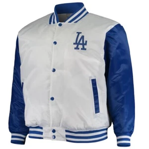 Los Angeles Dodgers White Blue Satin Baseball Letterman Varsity Jacket - Picture 1 of 6