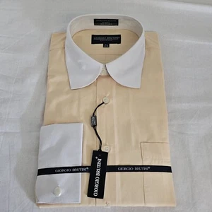 VTG M Giorgio Brutini Mens Shirt Cream White Collar French Cuff Long Sleeve - Picture 1 of 9